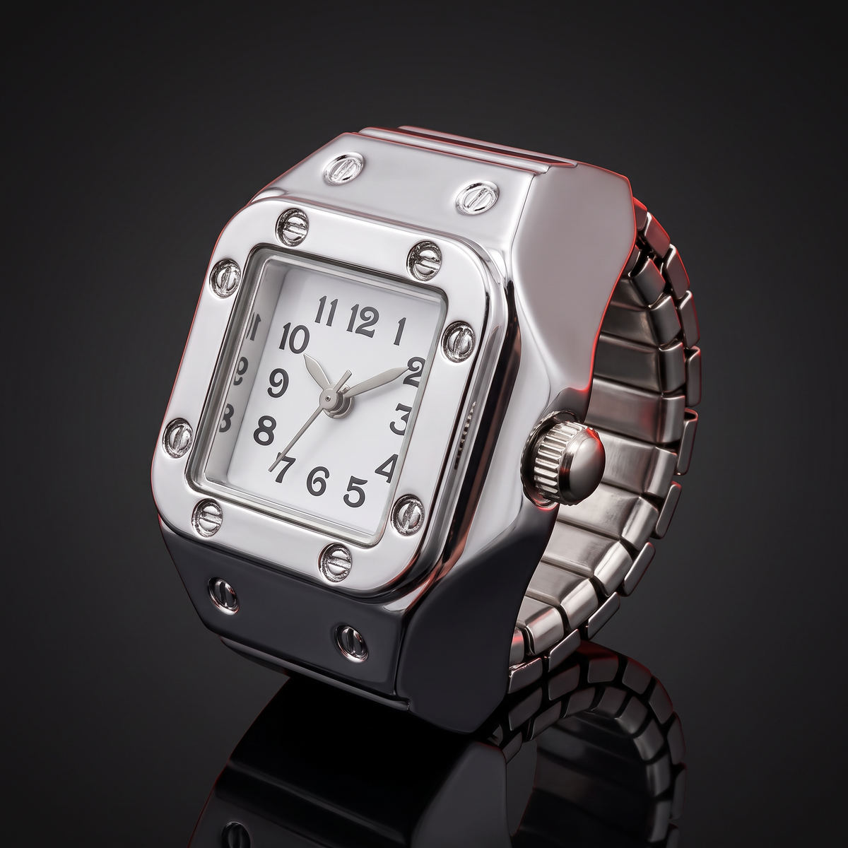 Retro Watch Ring - Bolt Square White