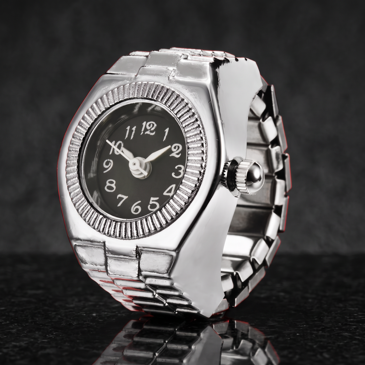 Retro Watch Ring - Link Black