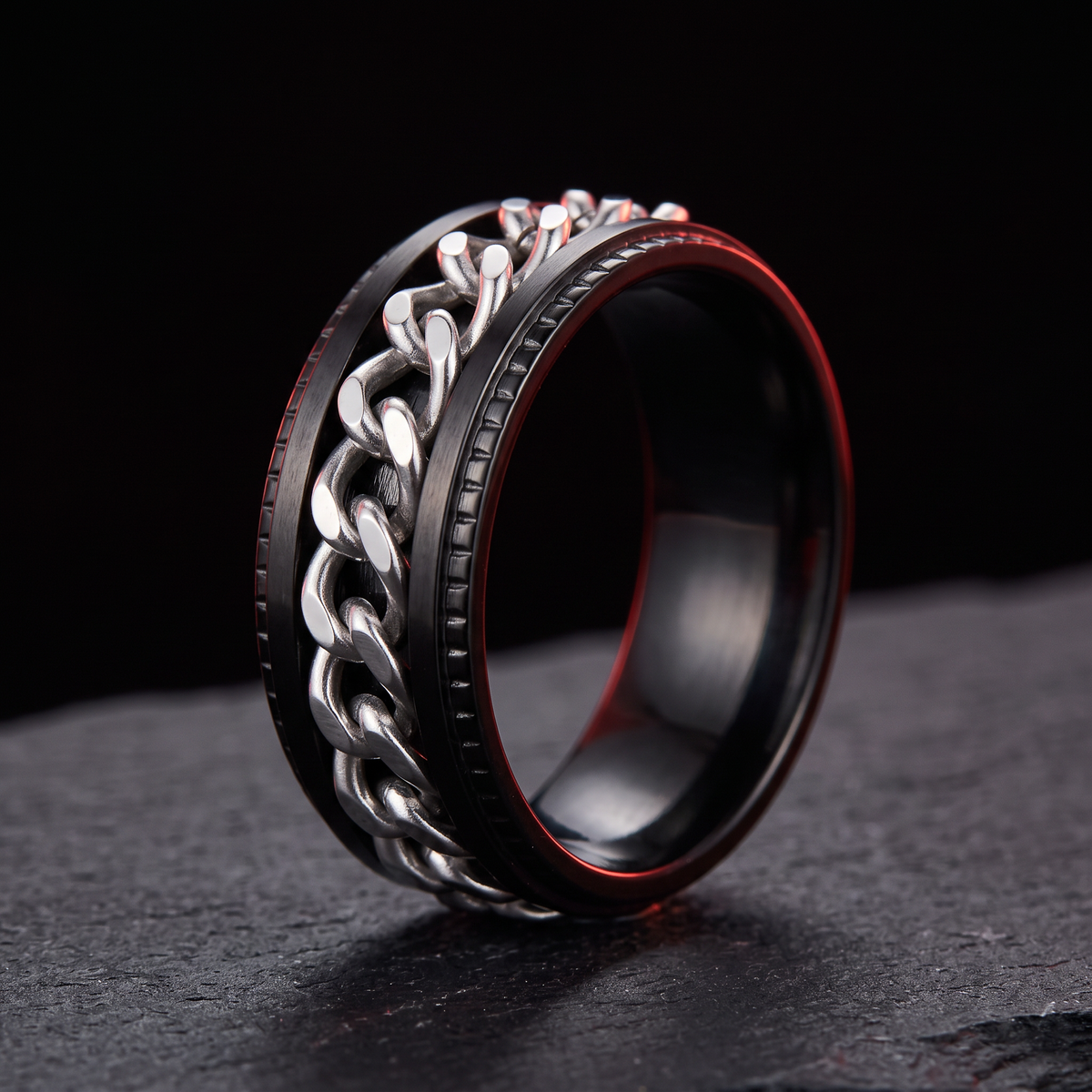 Chain Spinner Ring - Black & Silver