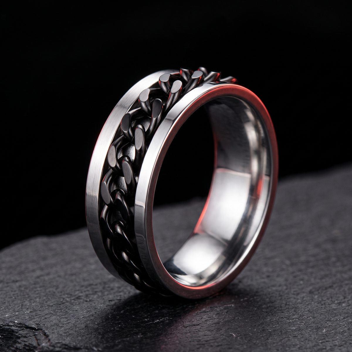 Chain Spinner Ring - Silver & Black