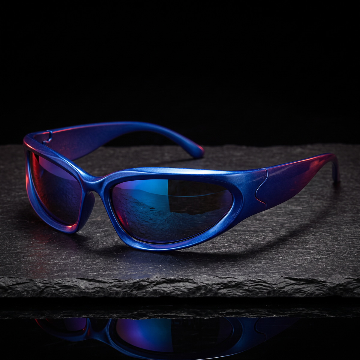 Y2K Shield Wrap Sunglasses - Ocean Blue