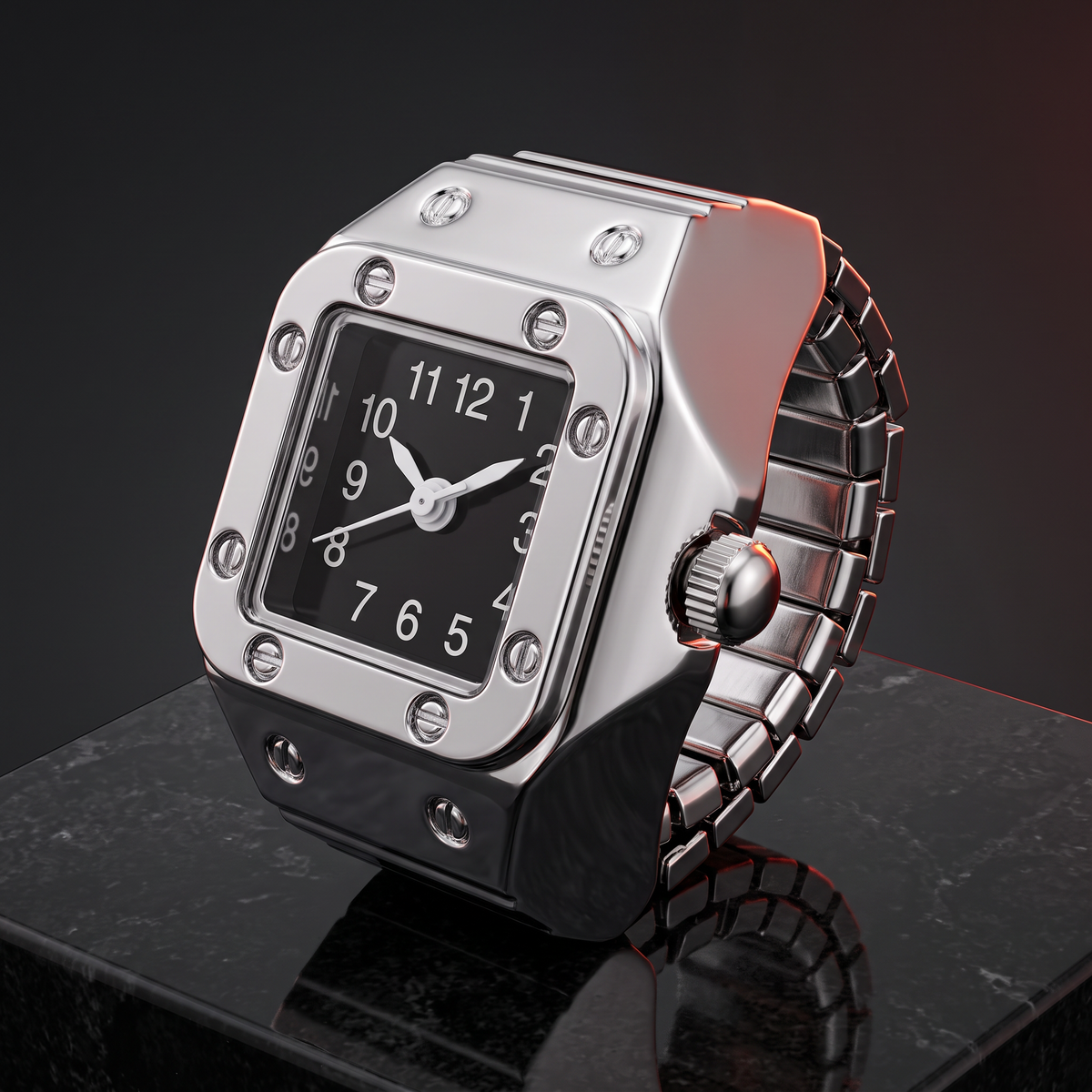 Retro Watch Ring - Bolt Square Black
