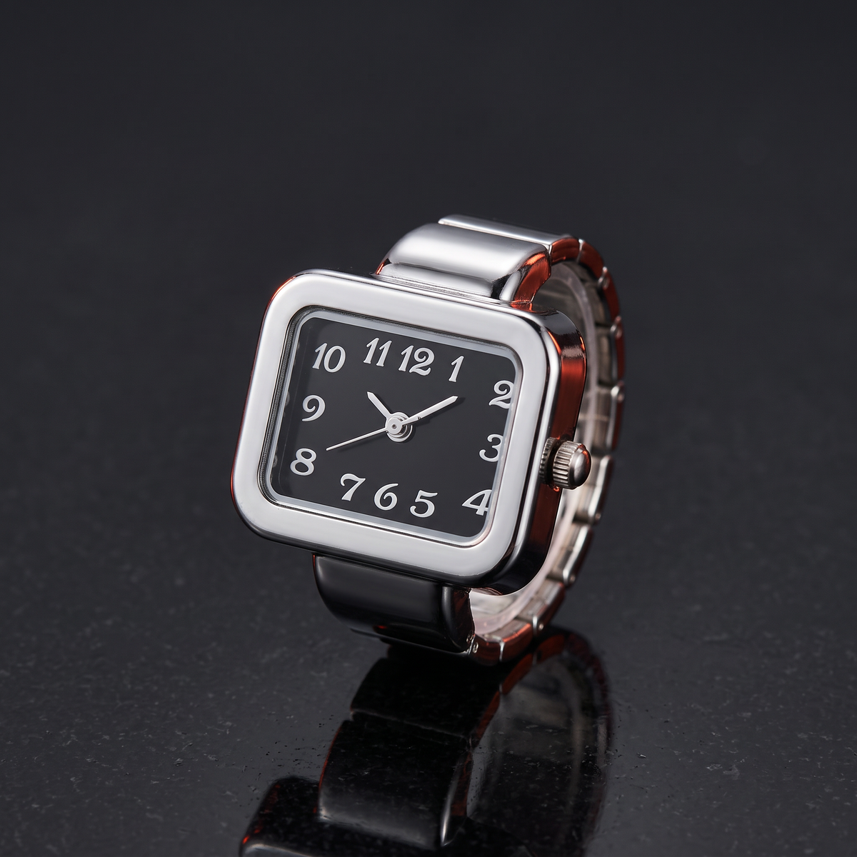 Retro Watch Ring - Mini Square Black