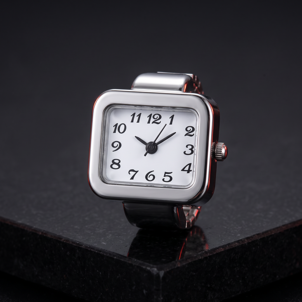 Retro Watch Ring - Mini Square White
