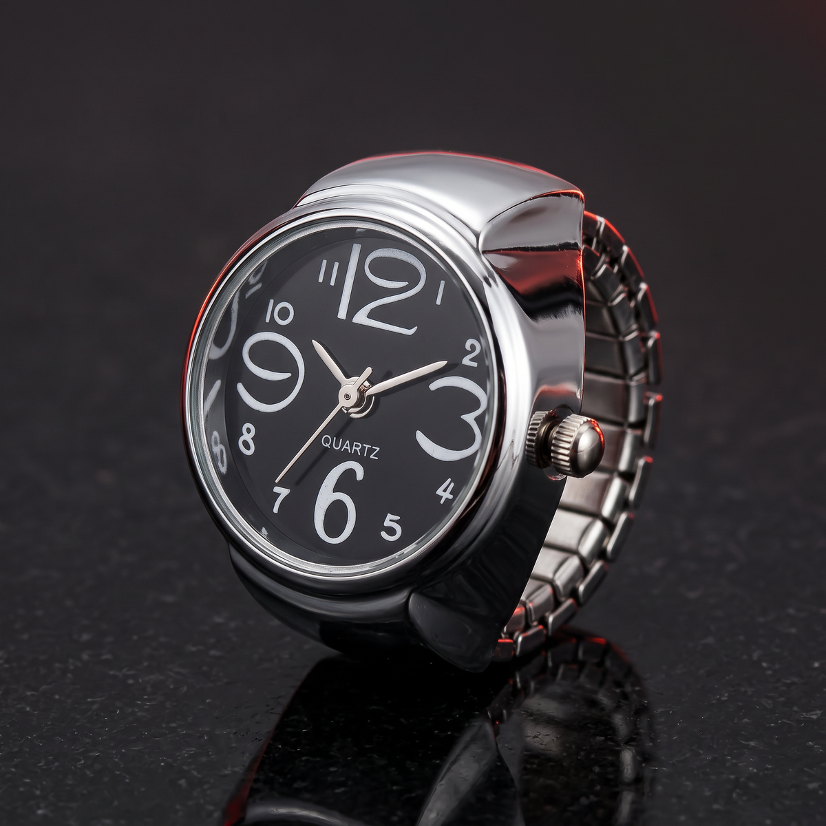 Retro Watch Ring - Pop Black