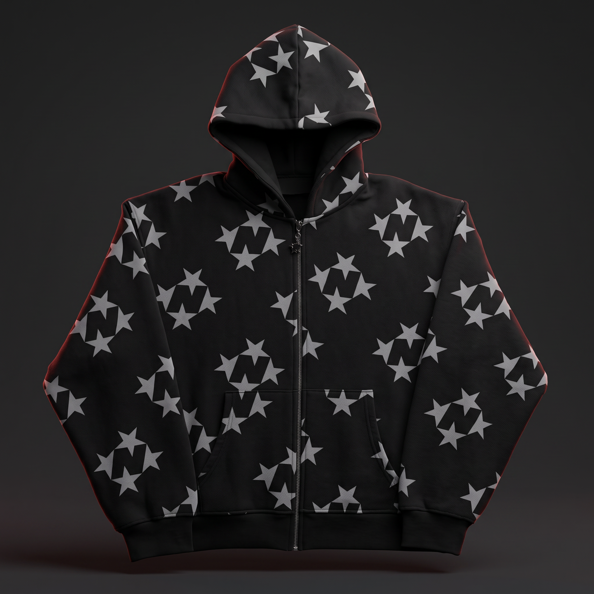 Star Zip-Up Hoodie - Black