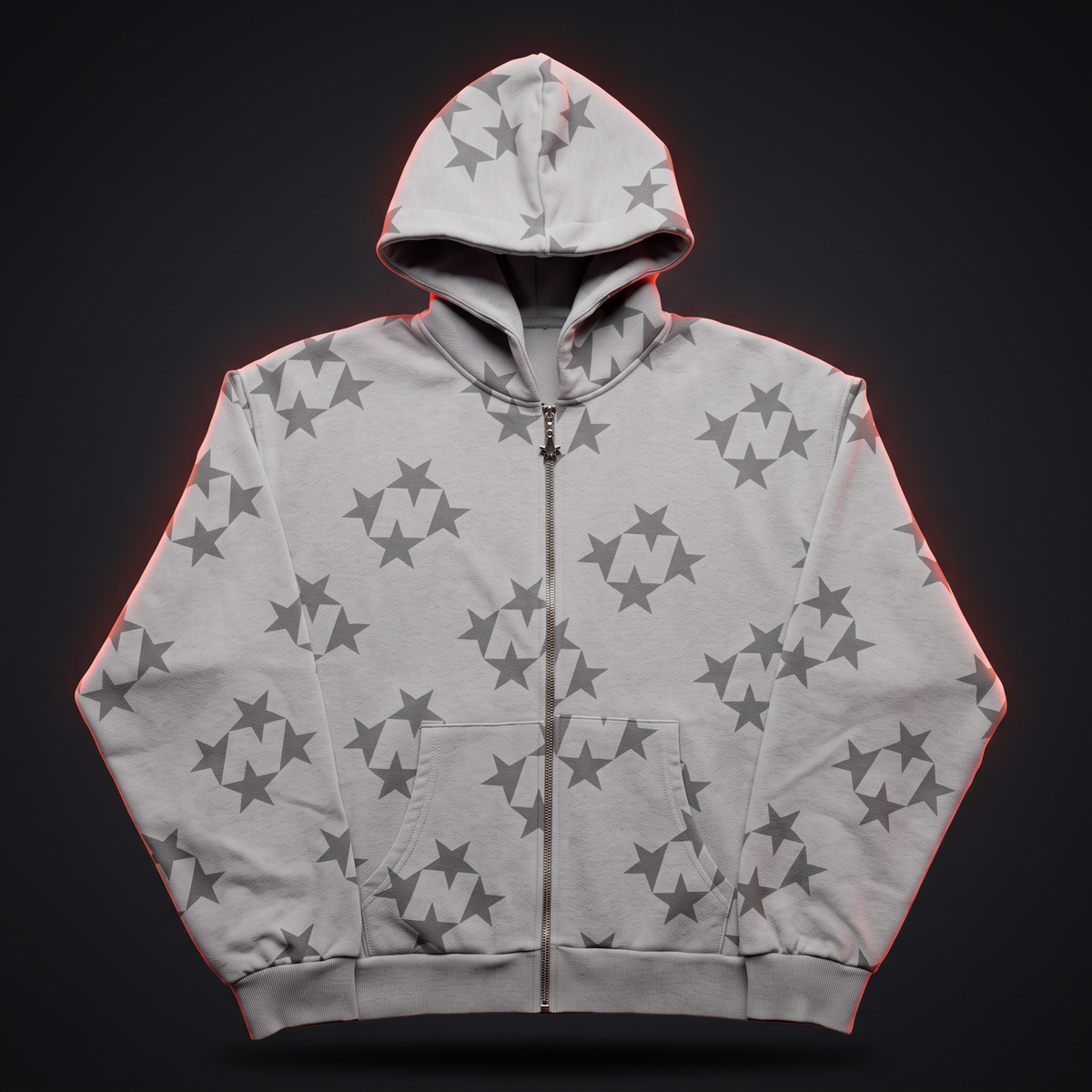 Star Zip-Up Hoodie - Gray