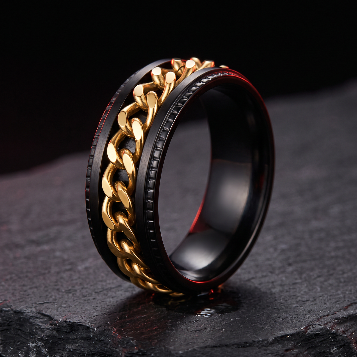 Chain Spinner Ring - Black & Gold