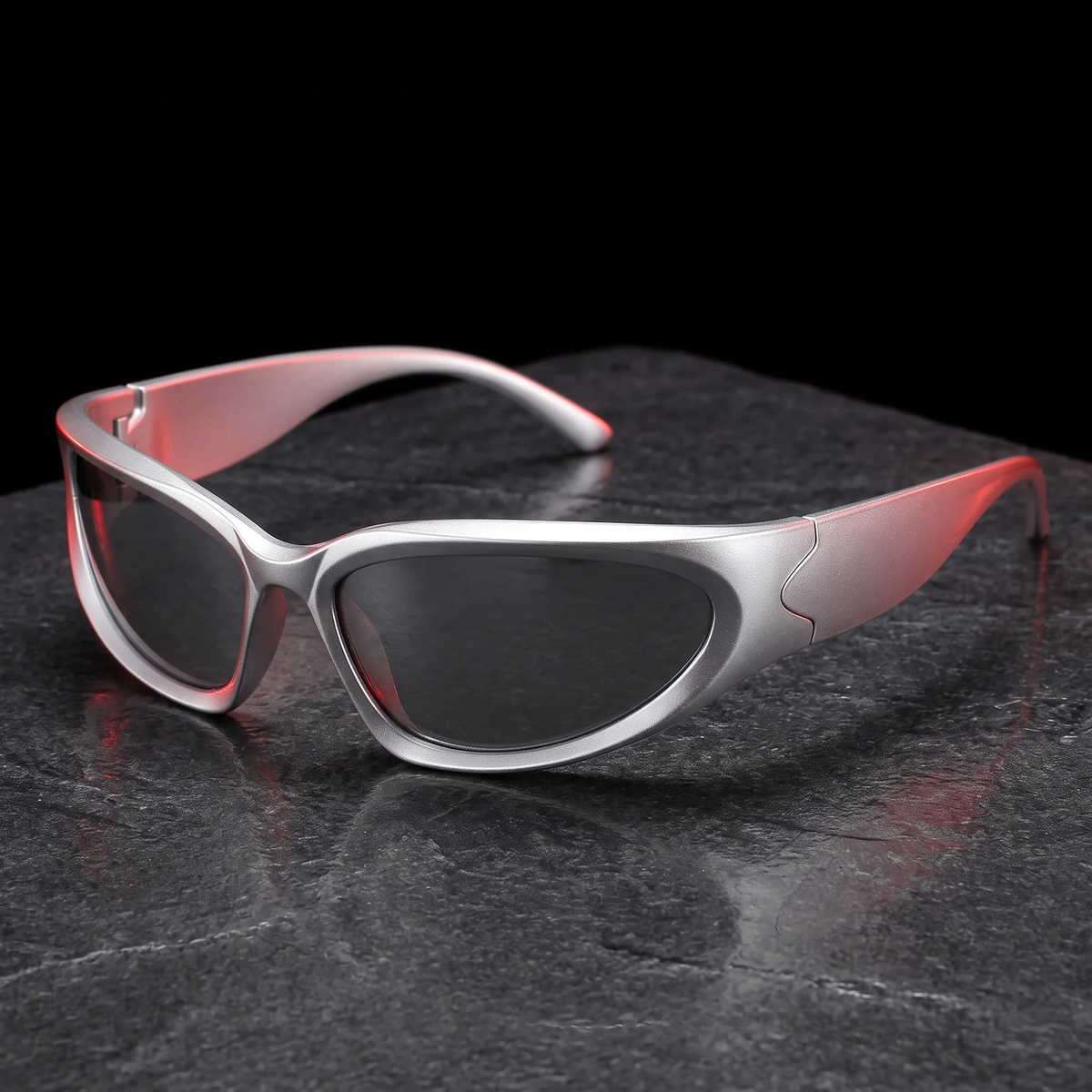 Y2K Shield Wrap Sunglasses - Chrome Silver