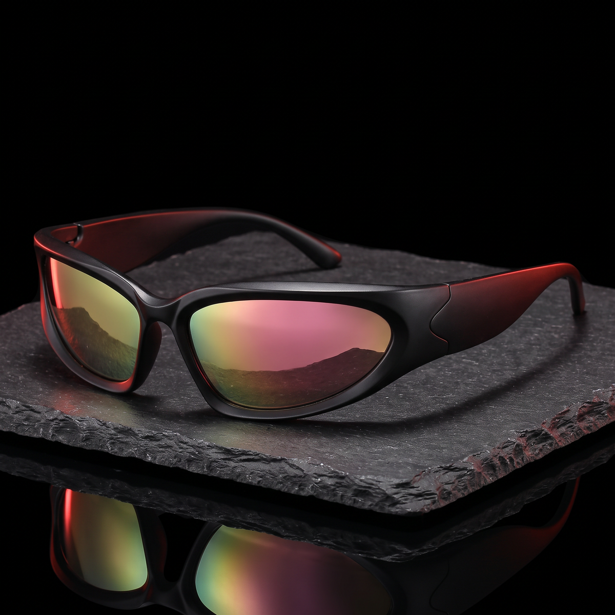 Y2K Shield Wrap Sunglasses - Sunset