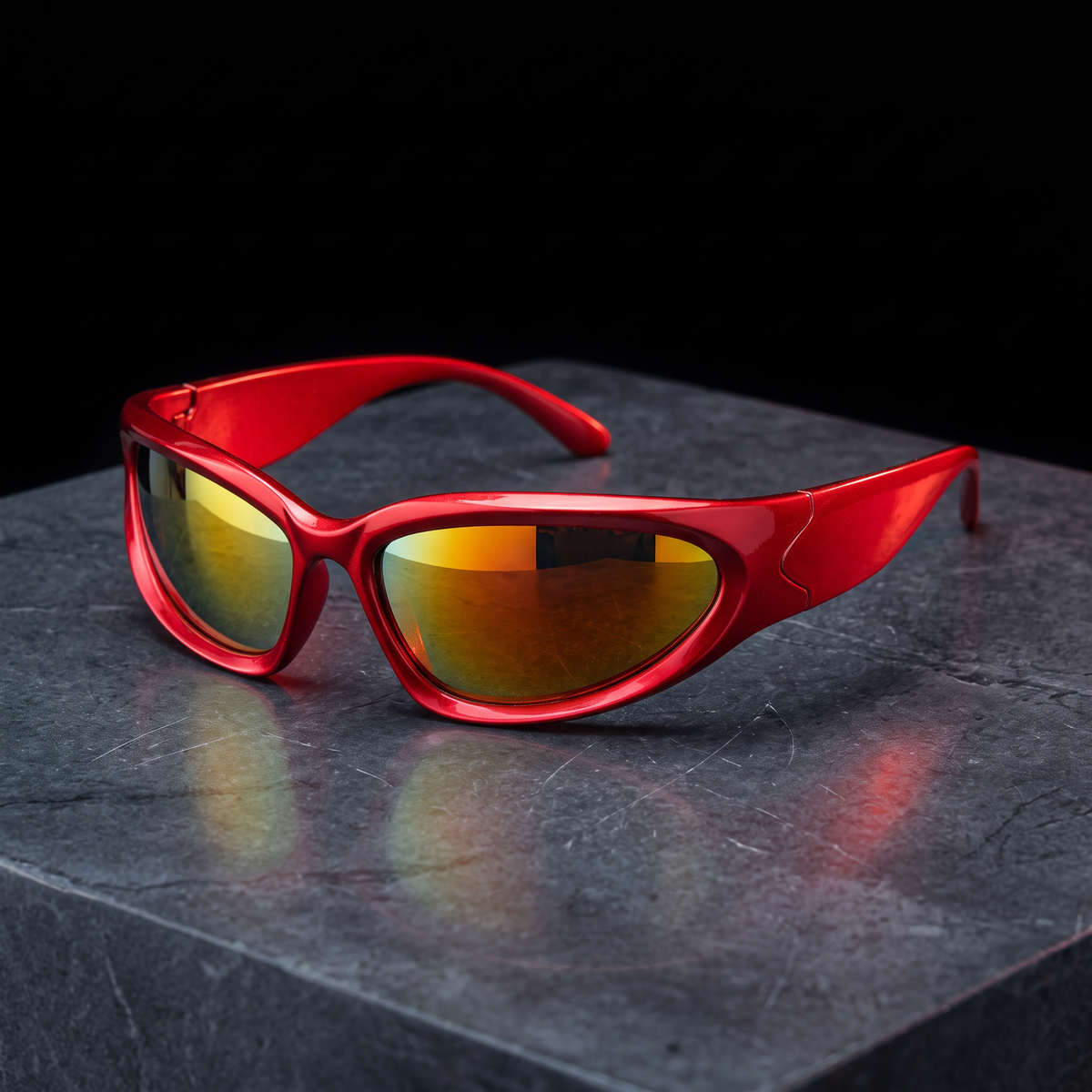 Y2K Shield Wrap Sunglasses - Fire Red